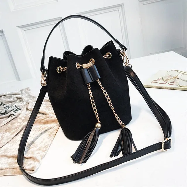 2019 New Mini Crossbody Handbags Cute Suede Bucket Bag Organizer Small Tassel PU Leather Womens Shoulder Messenger Bags Bolsos