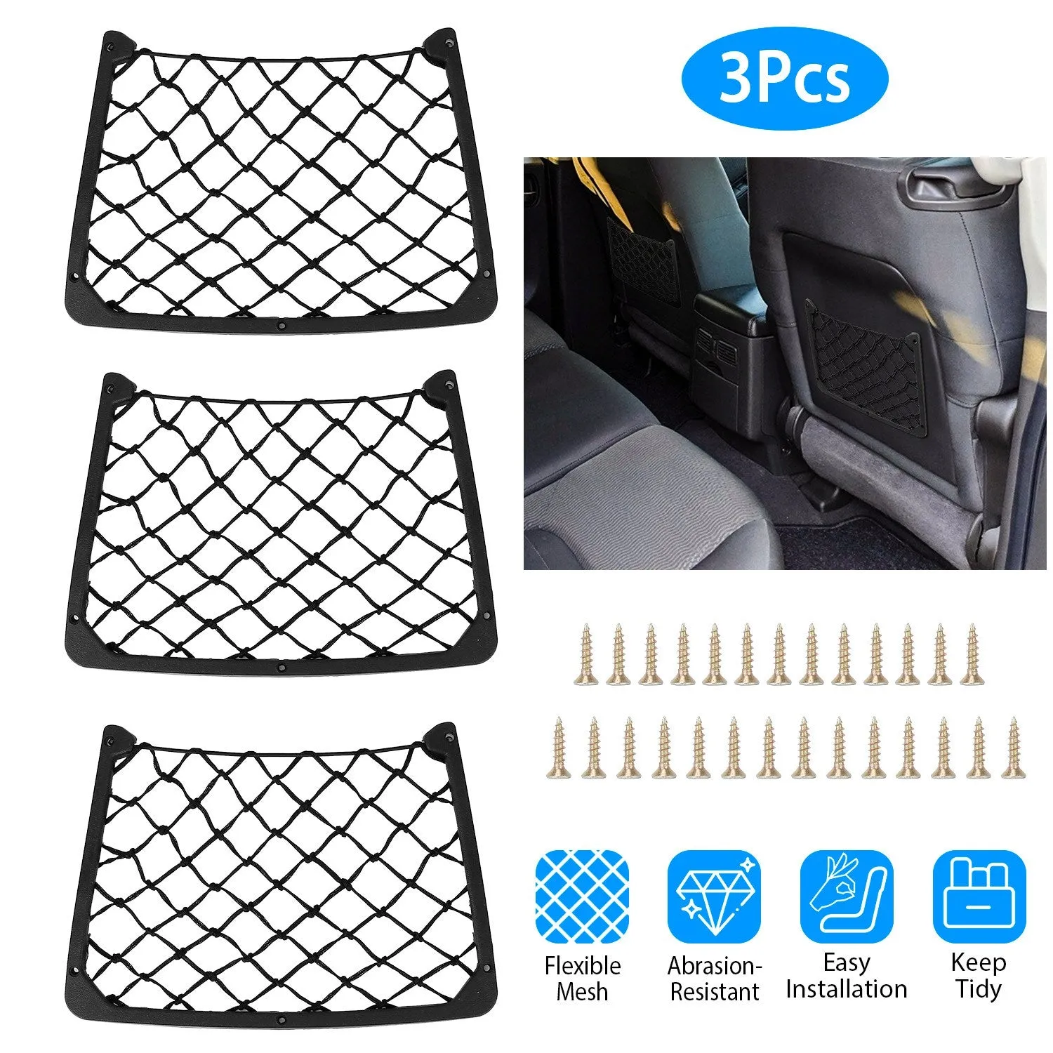 3-Pieces: Mesh Pocket Seat Side Organizer