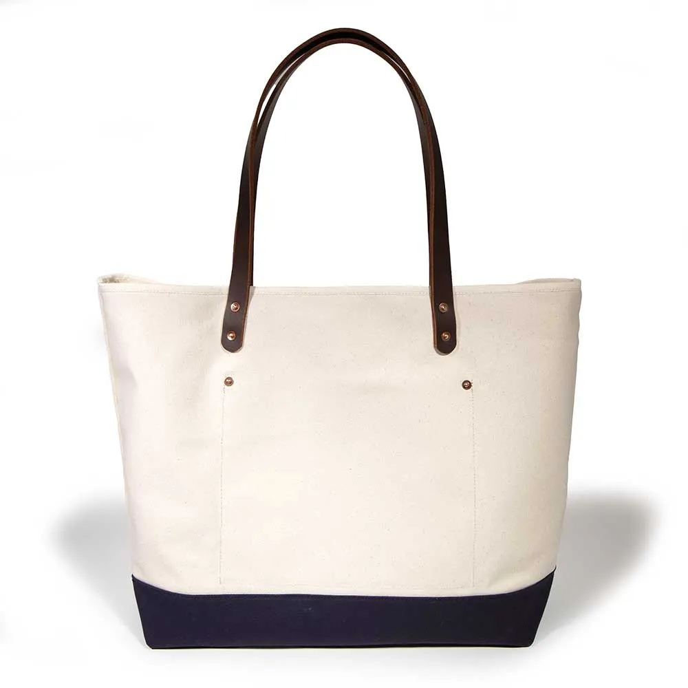 All Day Canvas Bucket Tote-Natural/Navy