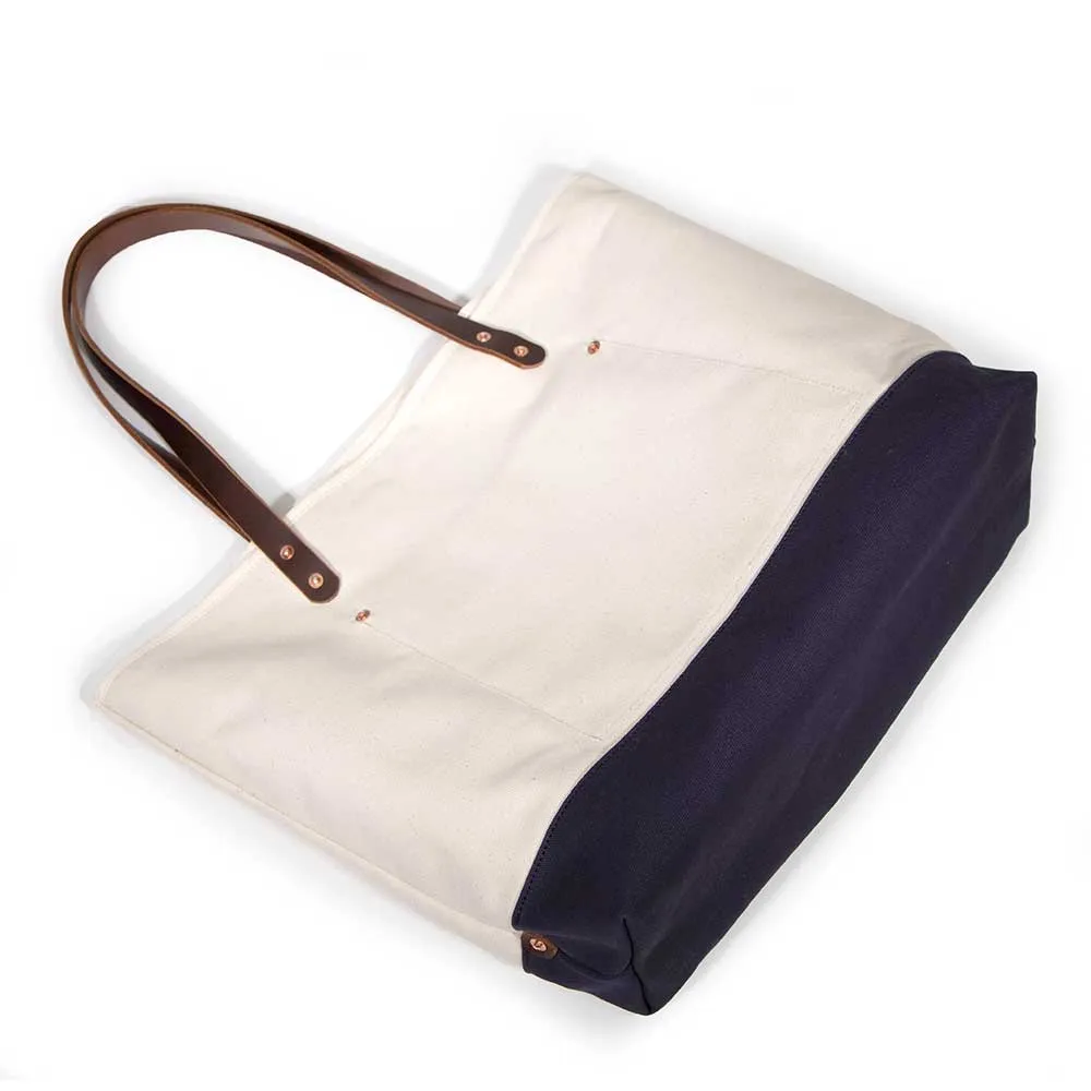 All Day Canvas Bucket Tote-Natural/Navy