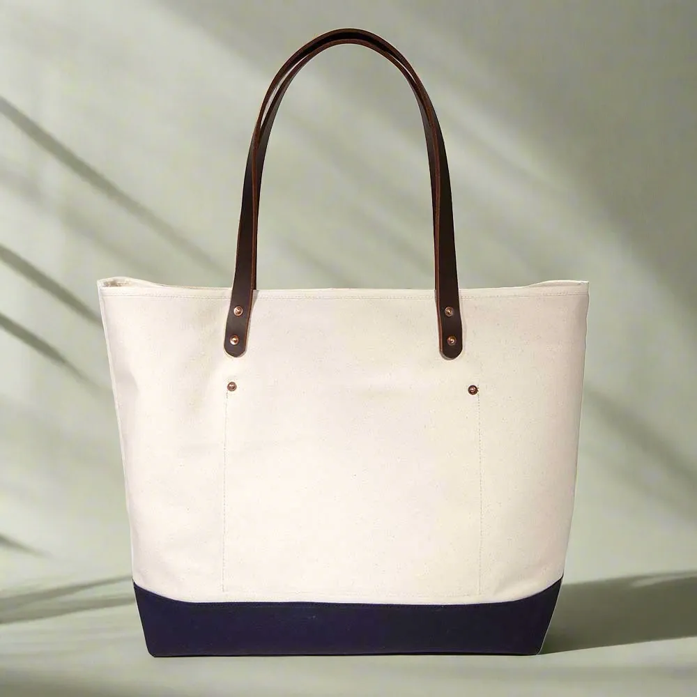 All Day Canvas Bucket Tote-Natural/Navy