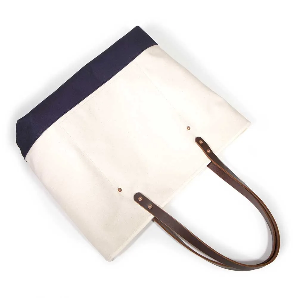 All Day Canvas Bucket Tote-Natural/Navy