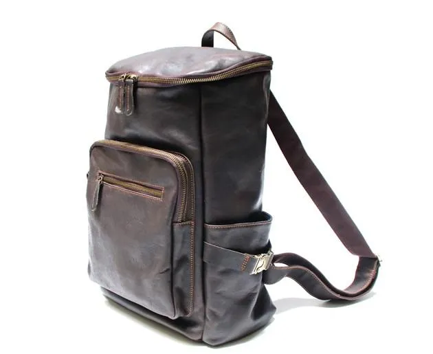 Black Coffee Mens Leather Backpacks Travel Backpacks Laptop Backpack for men