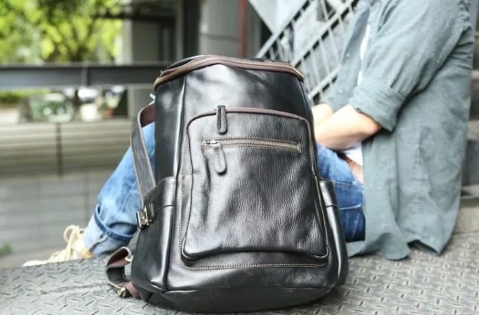 Black Coffee Mens Leather Backpacks Travel Backpacks Laptop Backpack for men