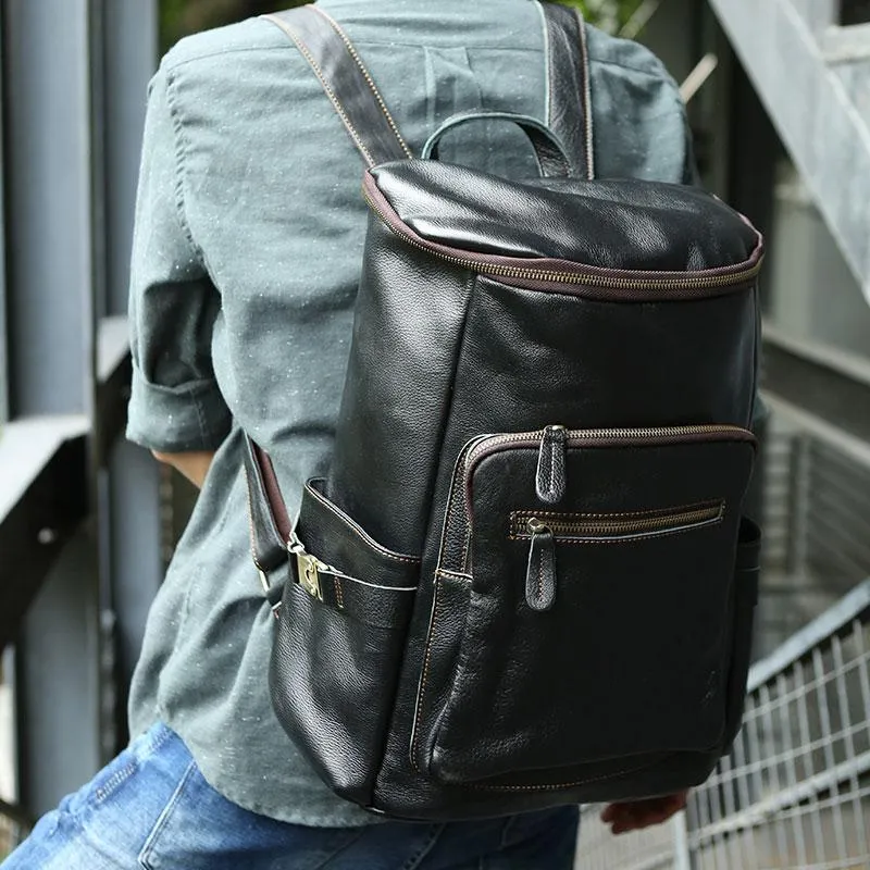 Black Coffee Mens Leather Backpacks Travel Backpacks Laptop Backpack for men