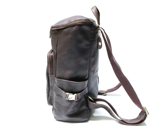 Black Coffee Mens Leather Backpacks Travel Backpacks Laptop Backpack for men