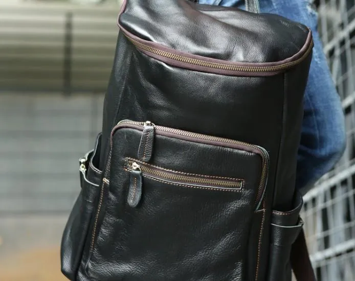 Black Coffee Mens Leather Backpacks Travel Backpacks Laptop Backpack for men