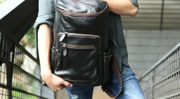 Black Coffee Mens Leather Backpacks Travel Backpacks Laptop Backpack for men