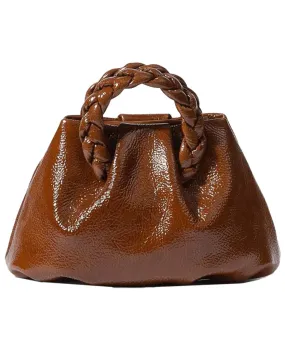 Bombon Crinkled Glossy Top Handle Bag in Walnut