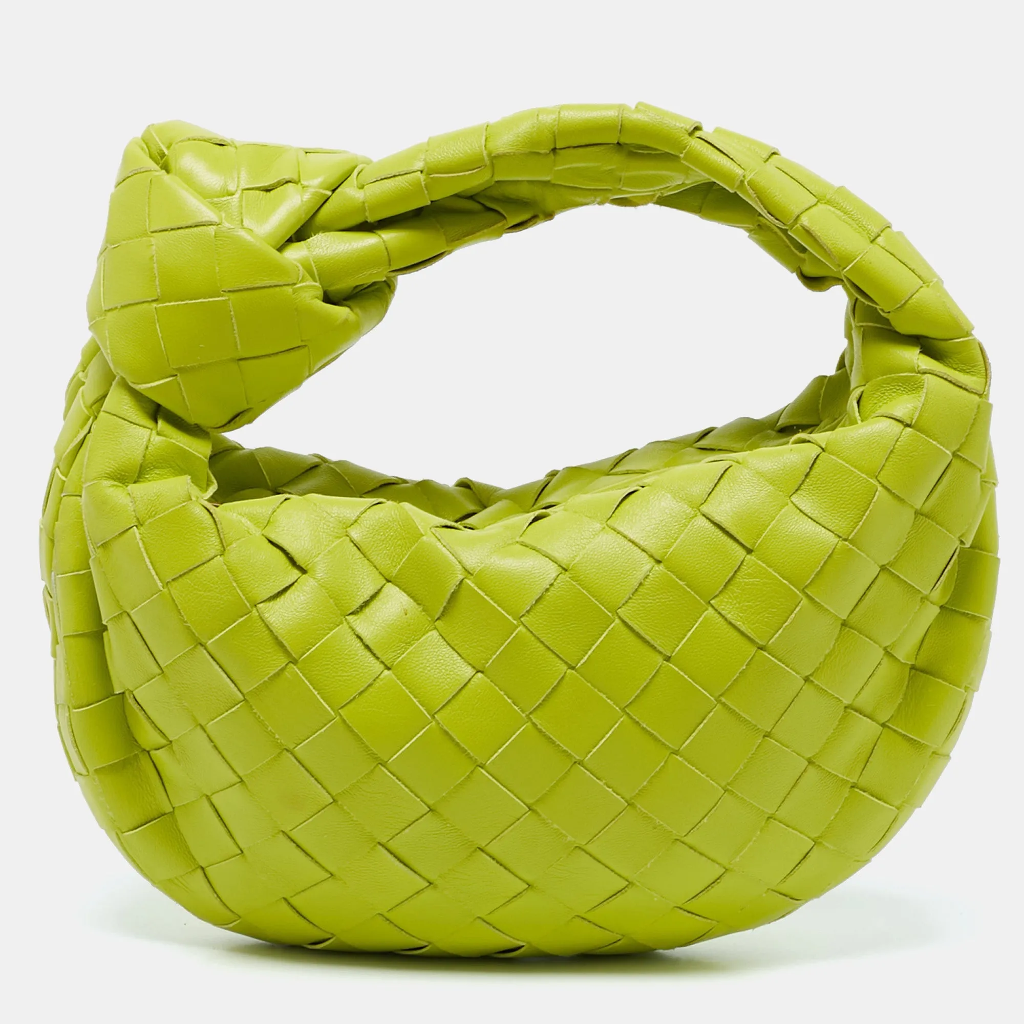 Bottega Veneta Lime Green Intrecciato Leather Mini Jodie Hobo