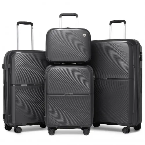 British Traveller 4-Piece Spinner Hard Shell PP Suitcase Set with TSA Lock and Vanity Case - Black