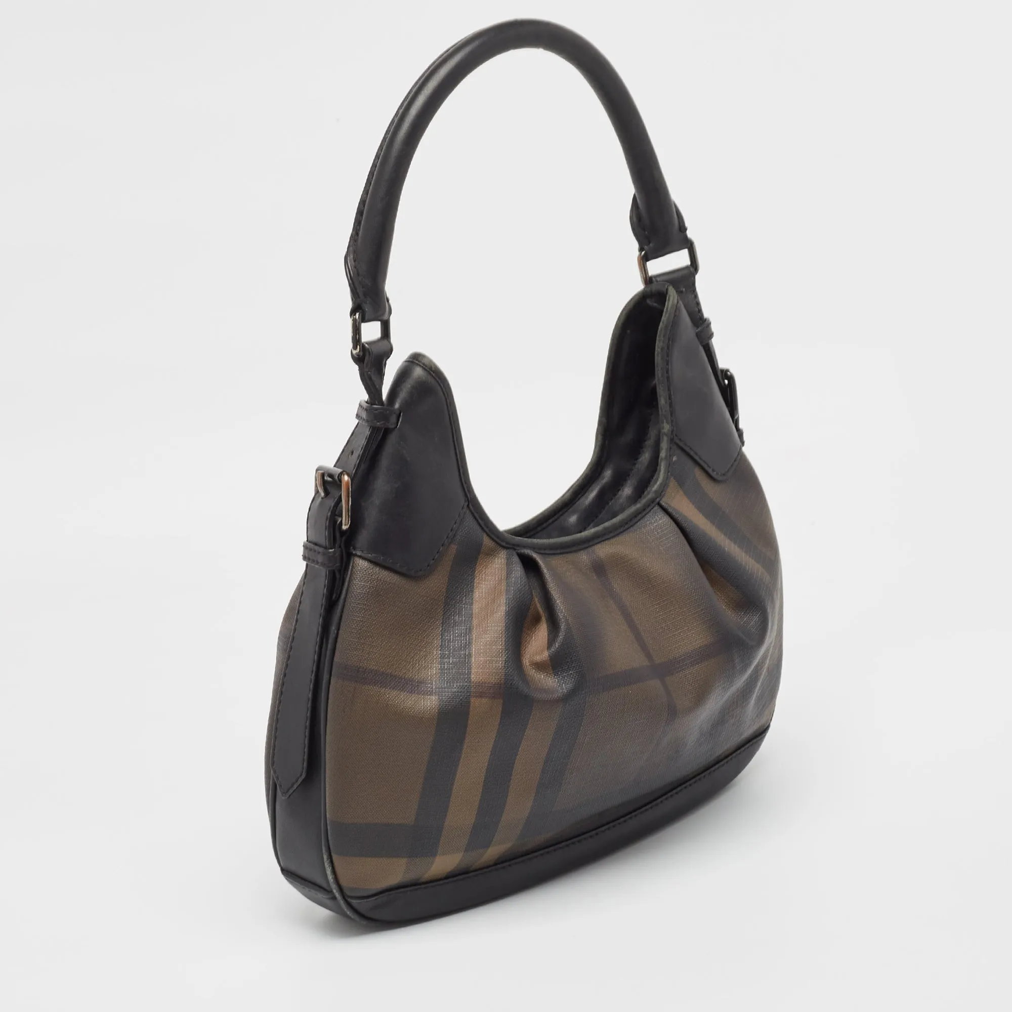 BURBERRY Smoked Check PVC and Leather Small Brooklyn Hobo