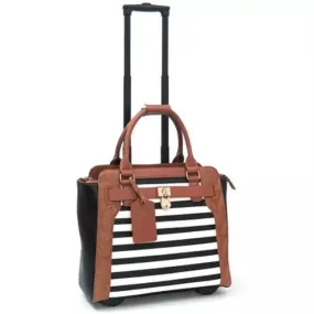 Cabrelli Sally Stripe Carry on Roller Briefcase Black White Cognac