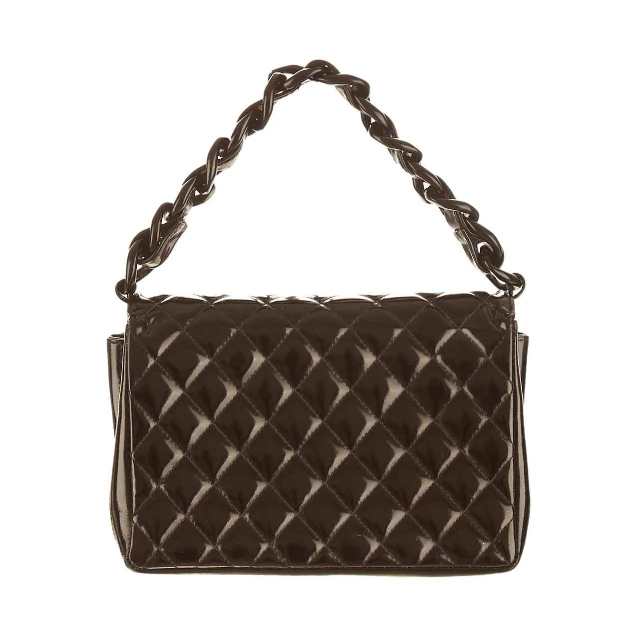 Chanel Black Quilted Patent Top Handle Bag