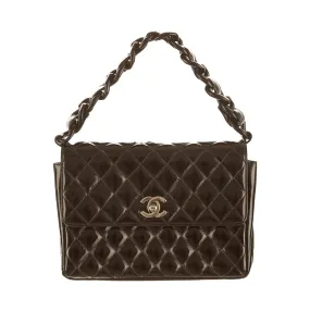 Chanel Black Quilted Patent Top Handle Bag