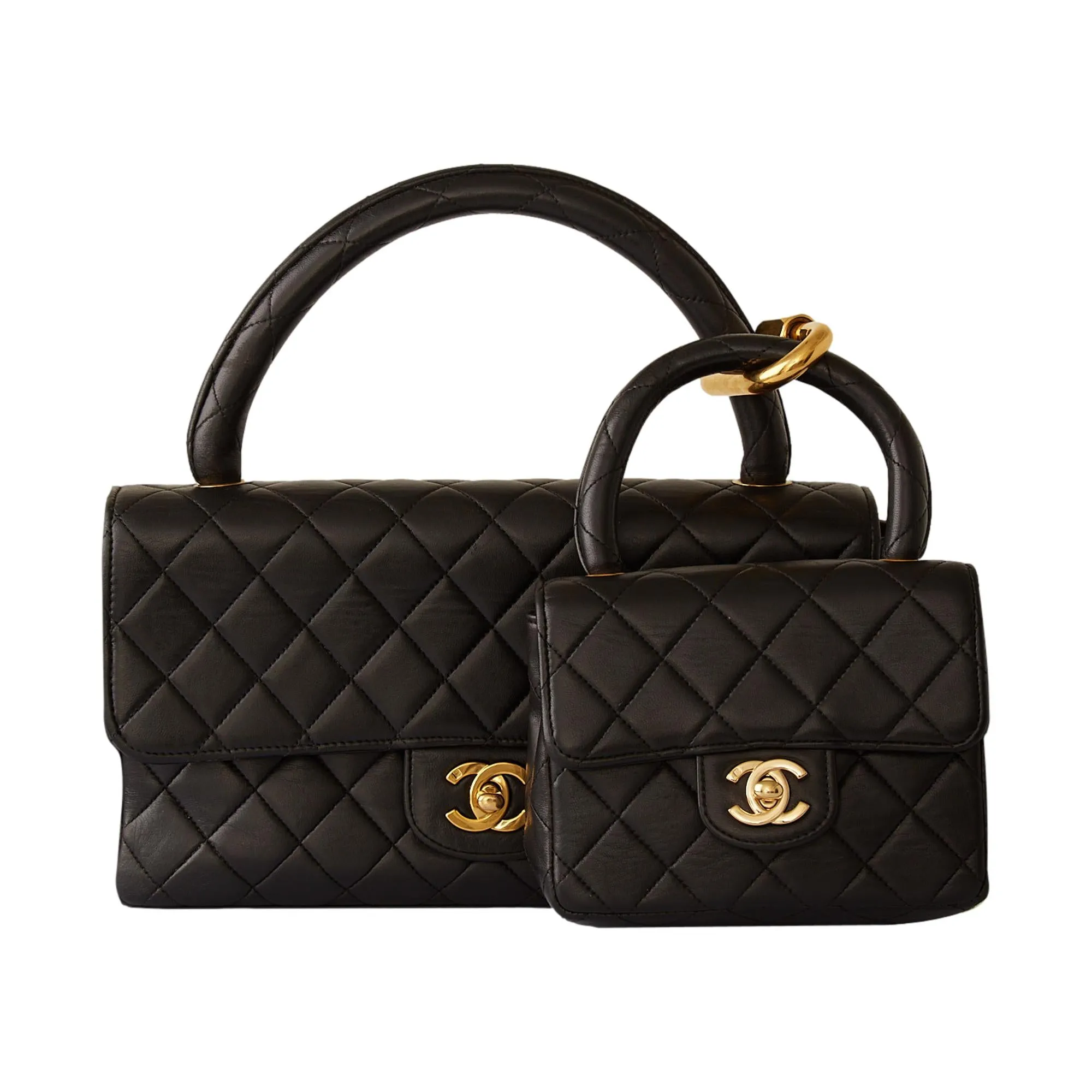 Chanel Black Two Piece Top Handle Bag Set