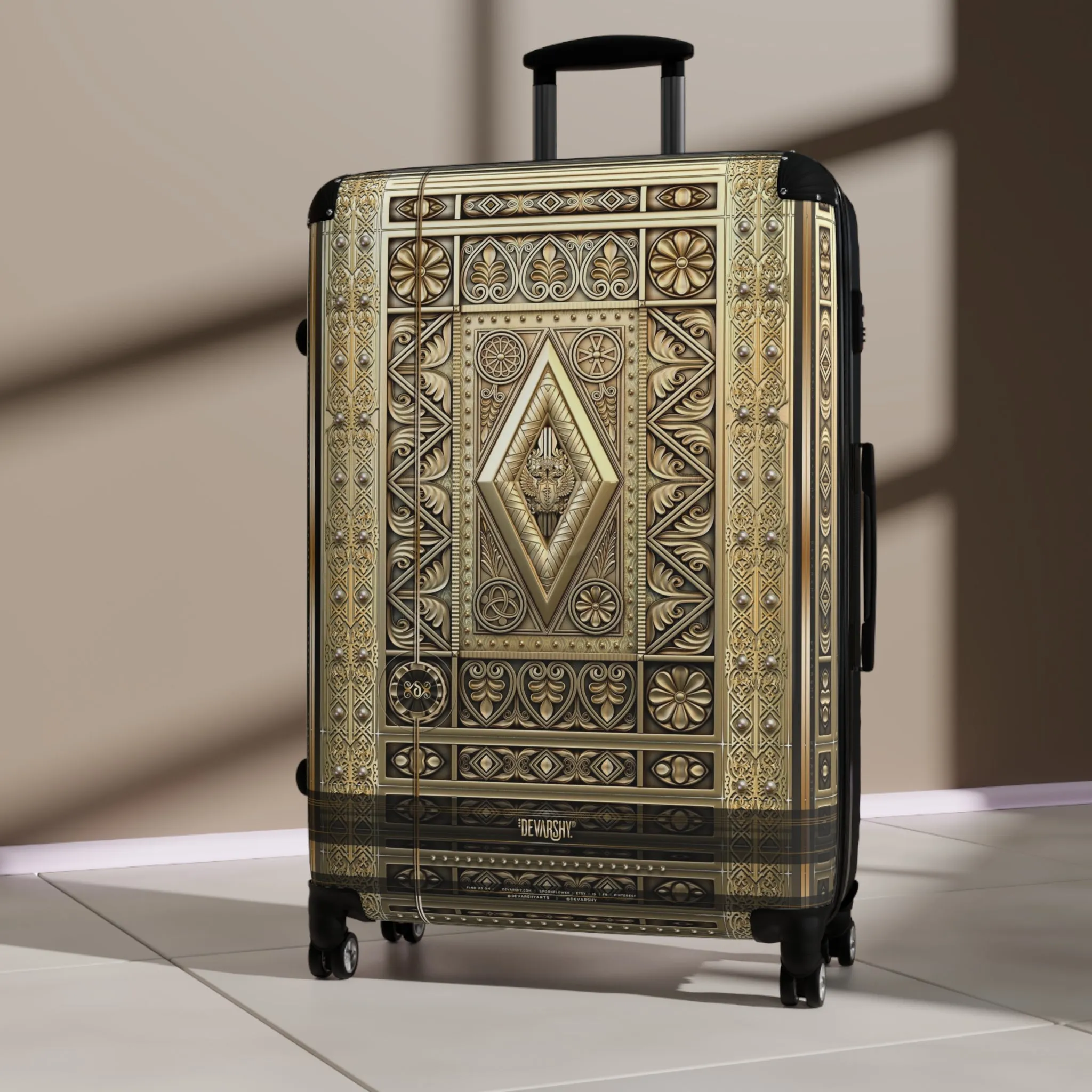 Diamond Destiny Suitcase Golden Luggage Carry-on Suitcase Luxury Hard Shell Travel Suitcase in 3 Sizes | D20158