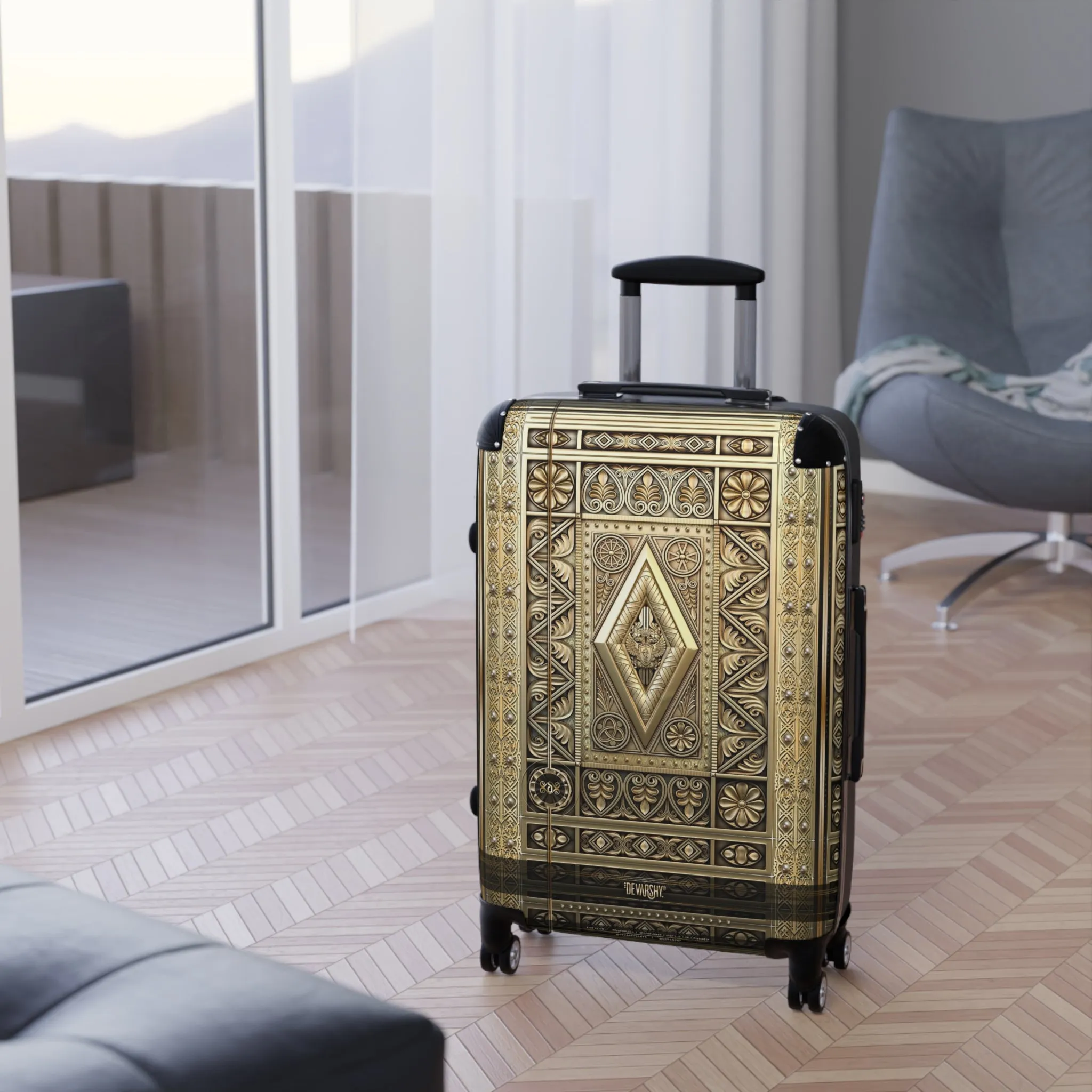 Diamond Destiny Suitcase Golden Luggage Carry-on Suitcase Luxury Hard Shell Travel Suitcase in 3 Sizes | D20158