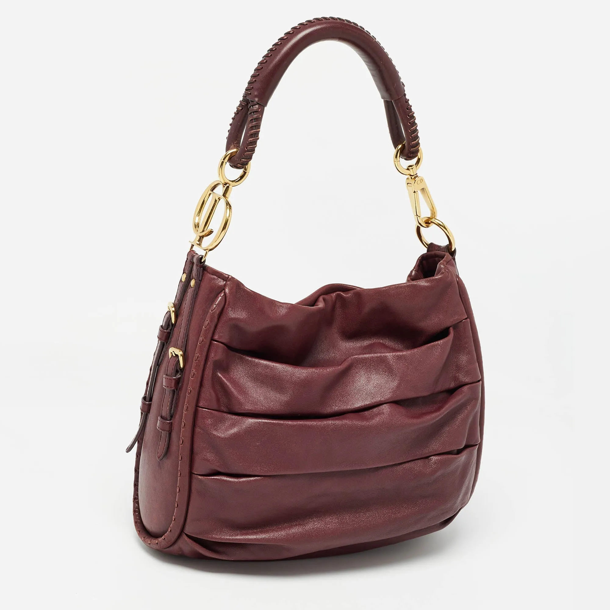 DIOR Burgundy Pleated Leather Libertine Hobo