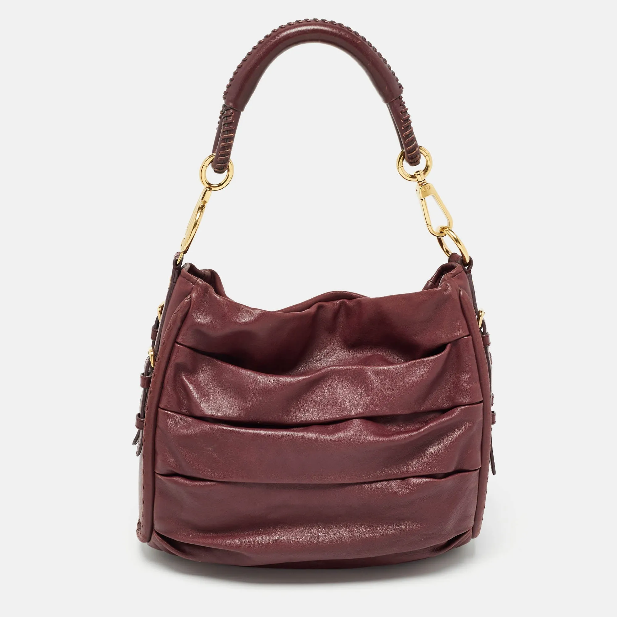 DIOR Burgundy Pleated Leather Libertine Hobo