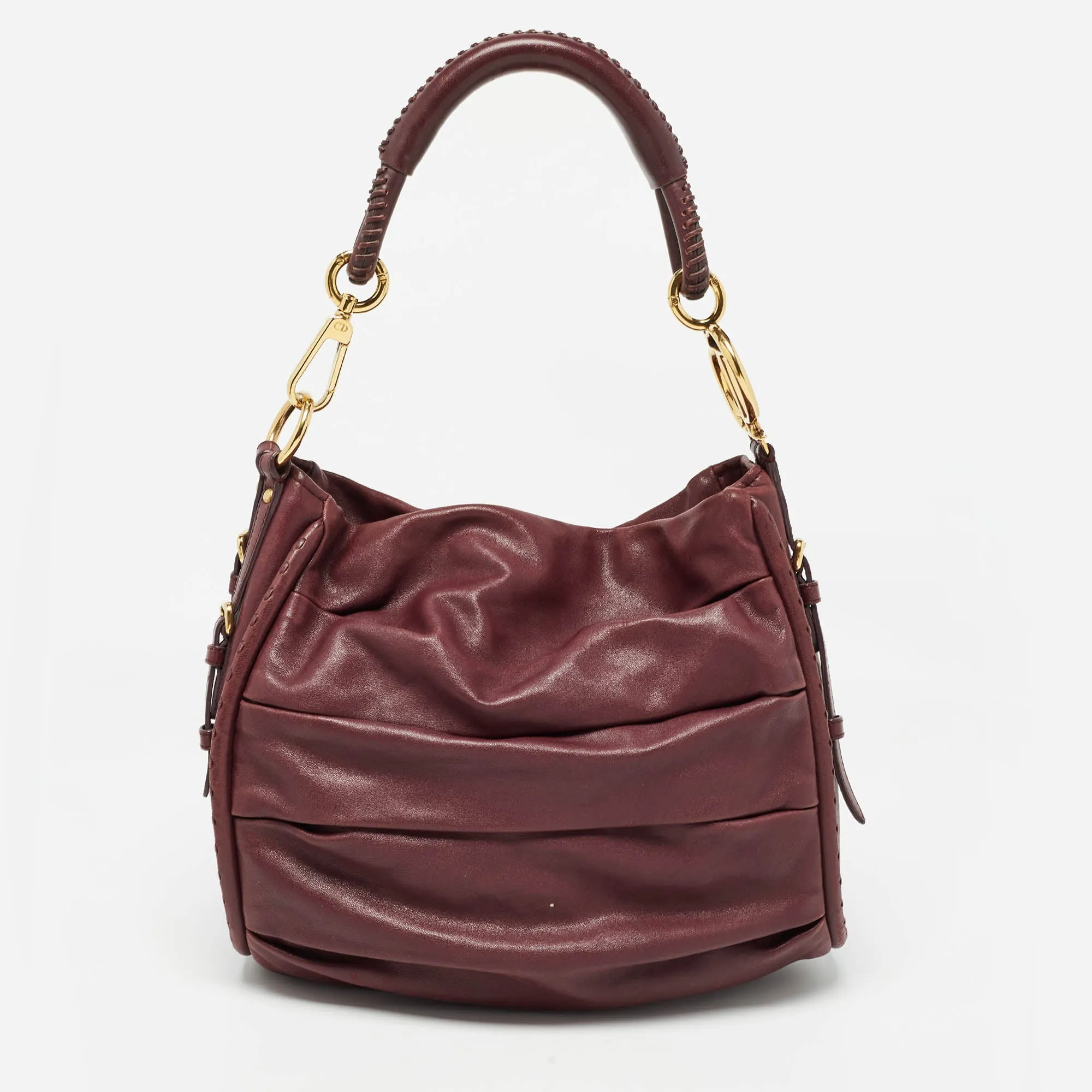 DIOR Burgundy Pleated Leather Libertine Hobo