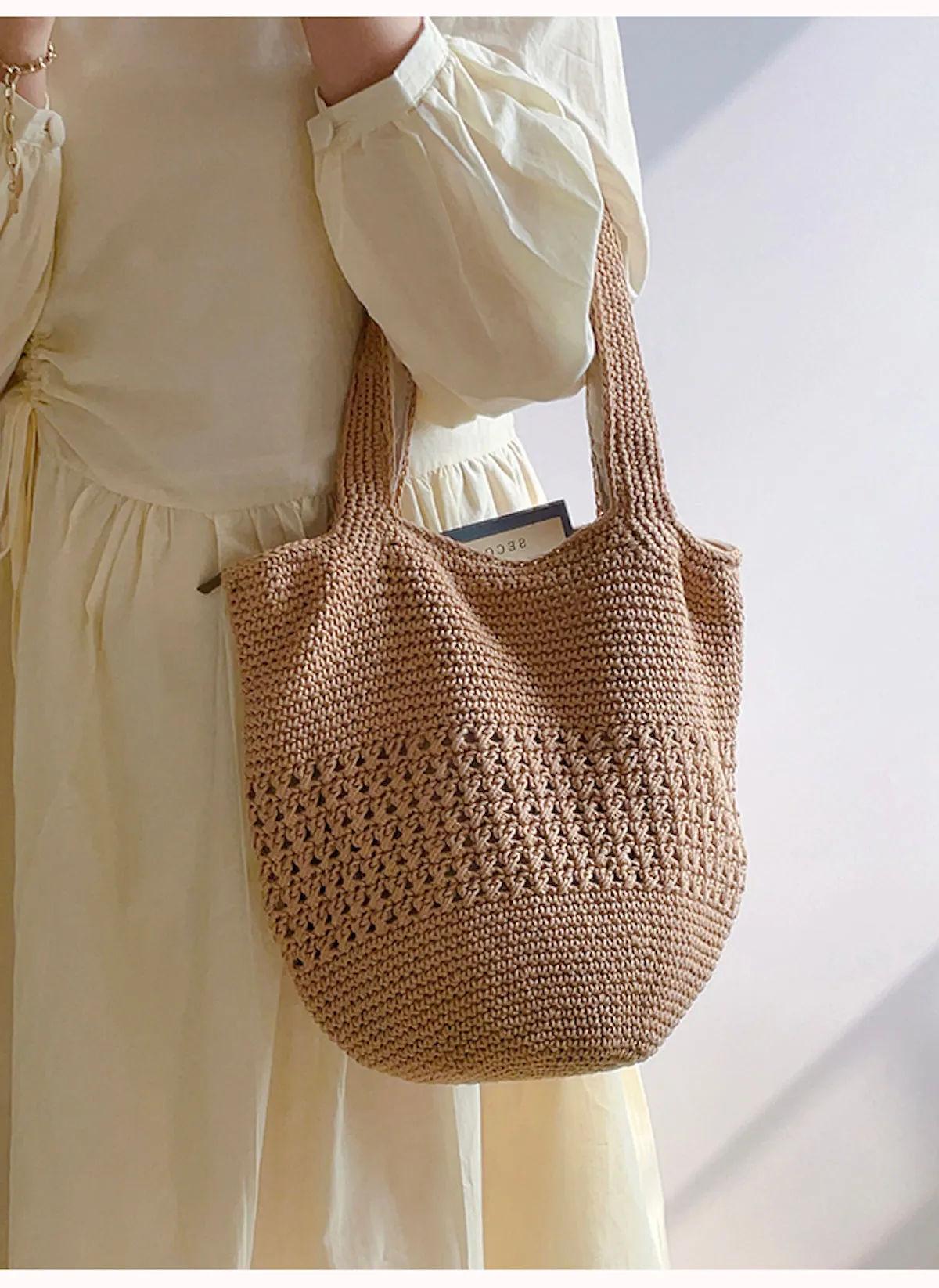 Elena Handbags Crochet Cotton Bucket Bag