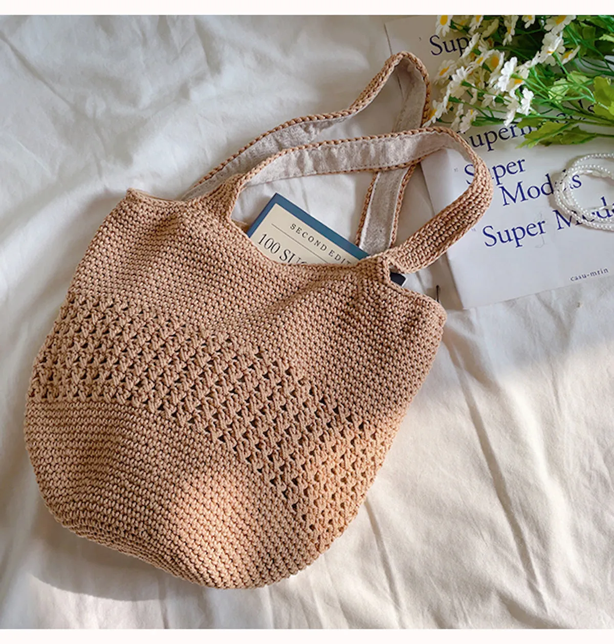 Elena Handbags Crochet Cotton Bucket Bag