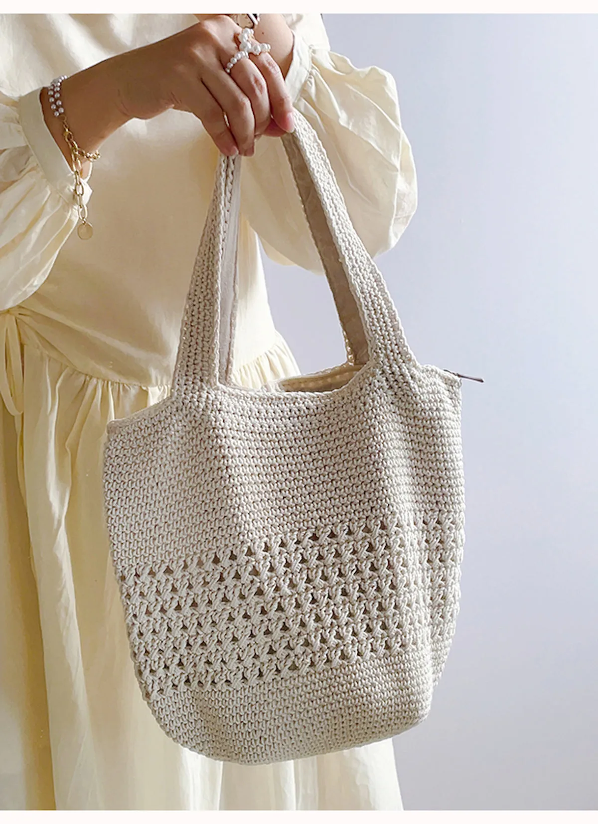 Elena Handbags Crochet Cotton Bucket Bag