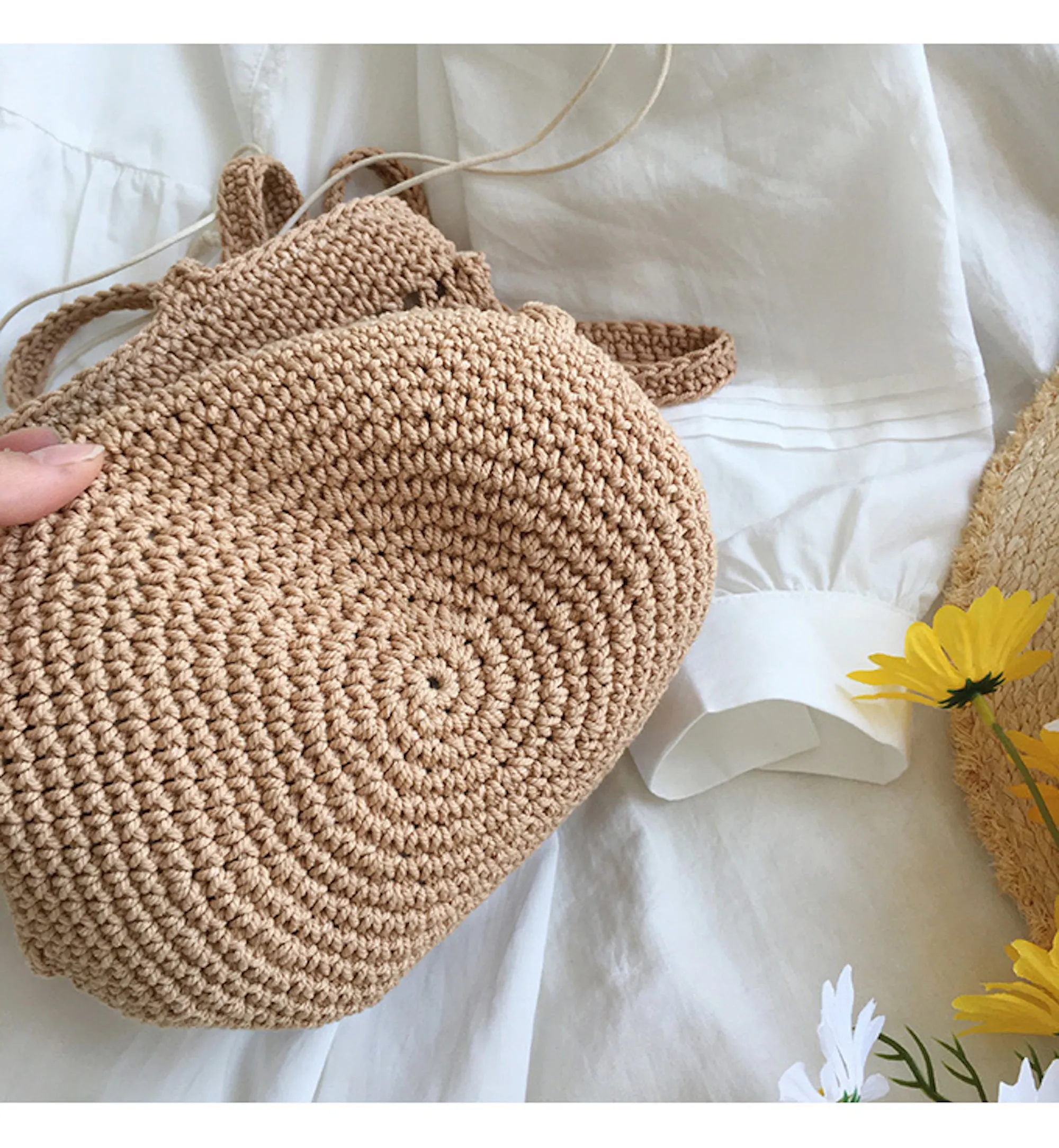 Elena Handbags Crochet Cotton Bucket Shoulder Bag