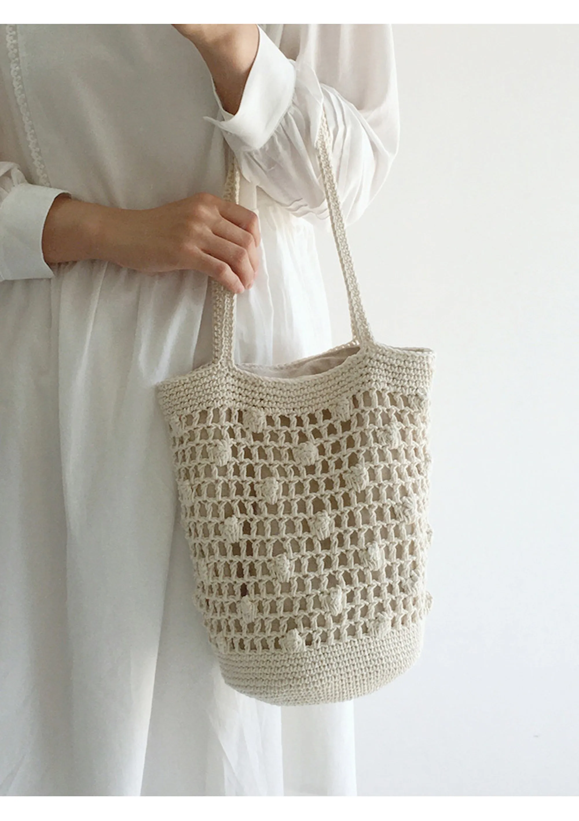 Elena Handbags Crochet Cotton Bucket Shoulder Bag