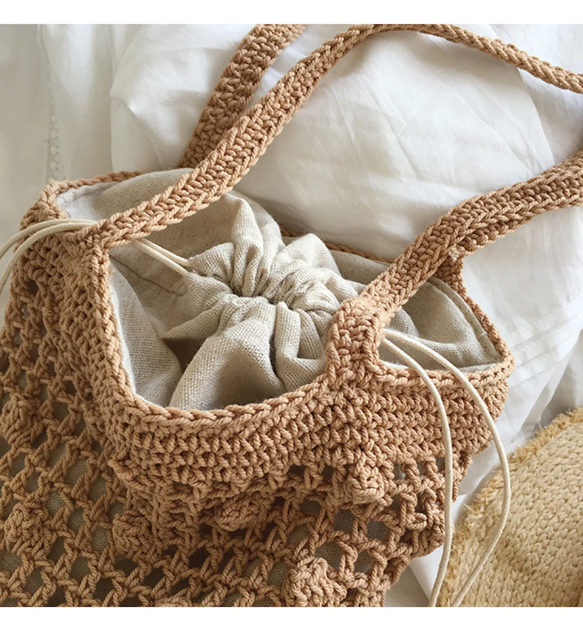 Elena Handbags Crochet Cotton Bucket Shoulder Bag