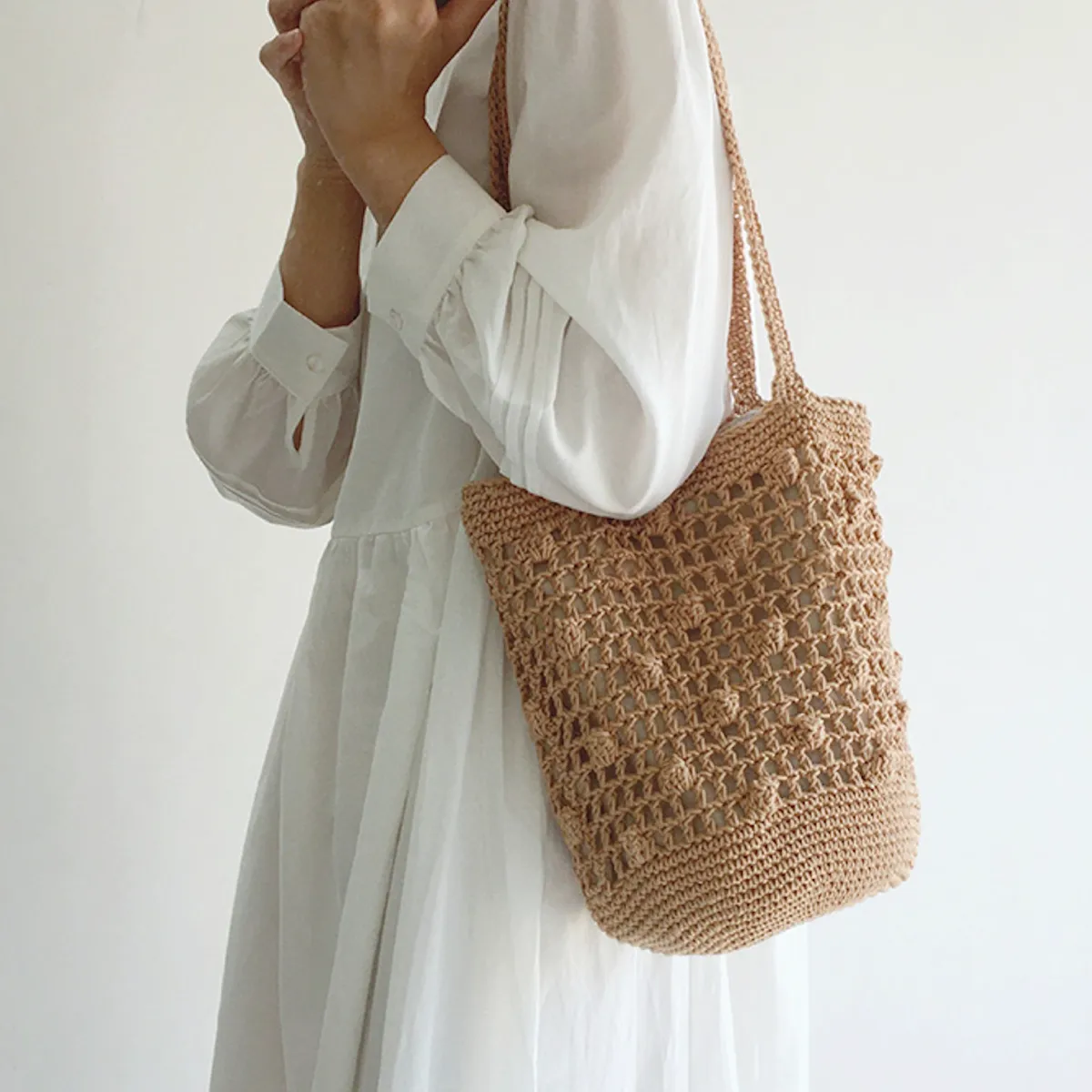 Elena Handbags Crochet Cotton Bucket Shoulder Bag