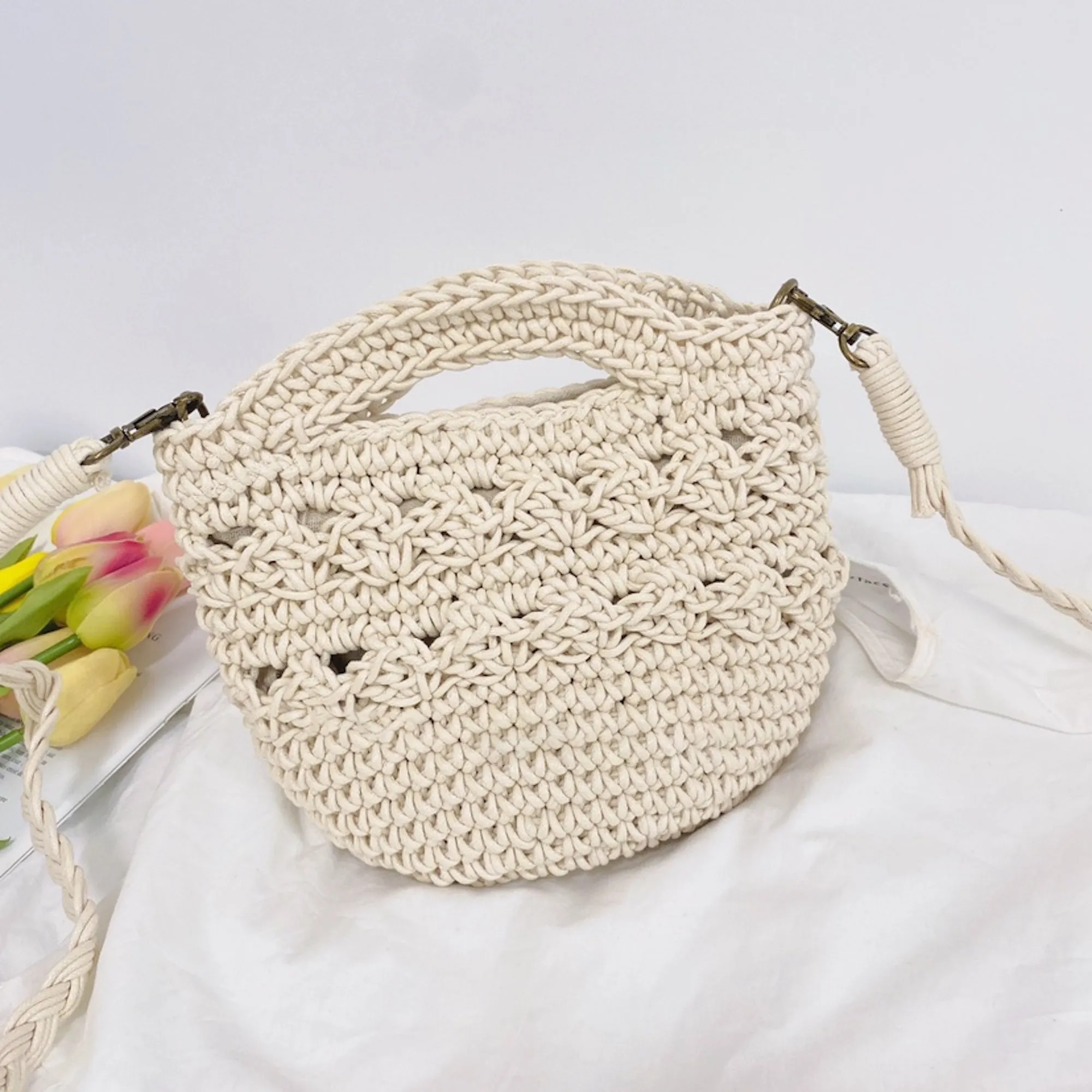 Elena Handbags Retro Crochet Crossbody Bucket Bag