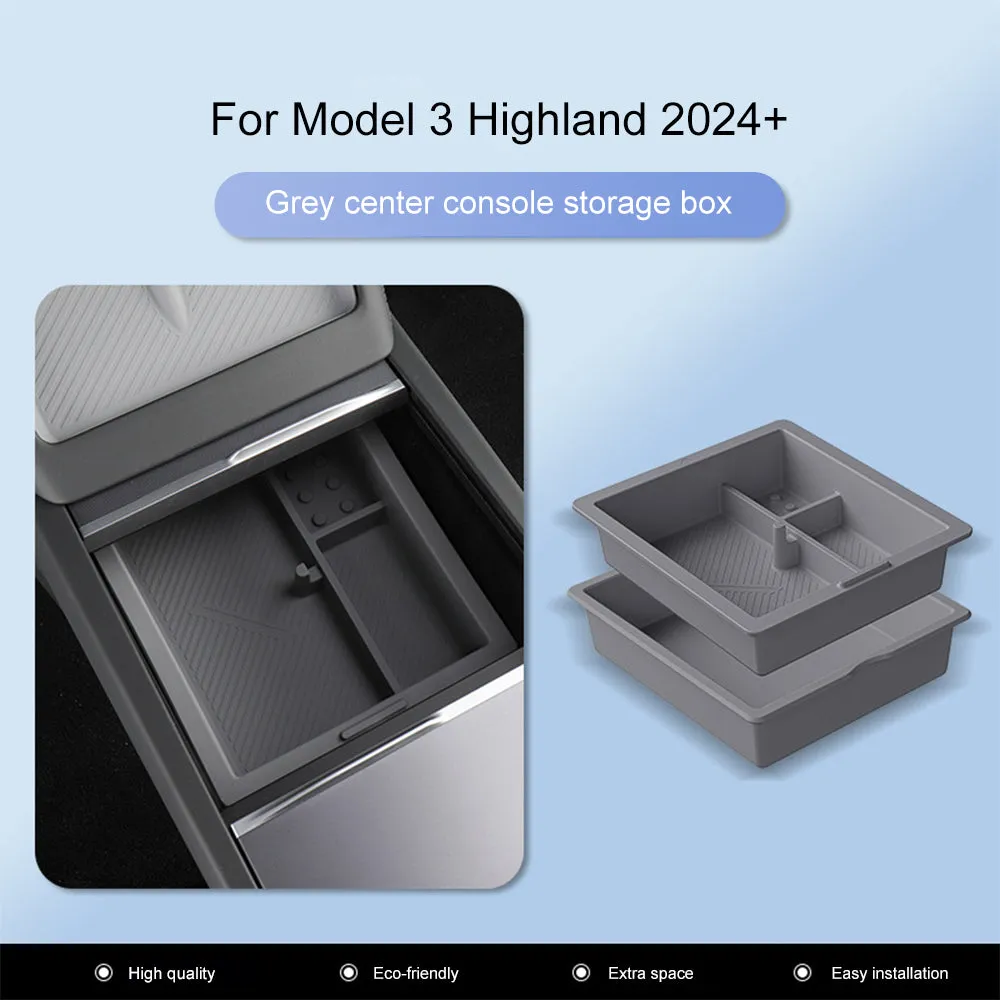 EVBASE Tesla Model 3 Highland Storage Box Double Layer Center Console Armrest Box Organizer Tray Silicone Liner