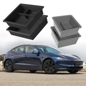 EVBASE Tesla Model 3 Highland Storage Box Double Layer Center Console Armrest Box Organizer Tray Silicone Liner