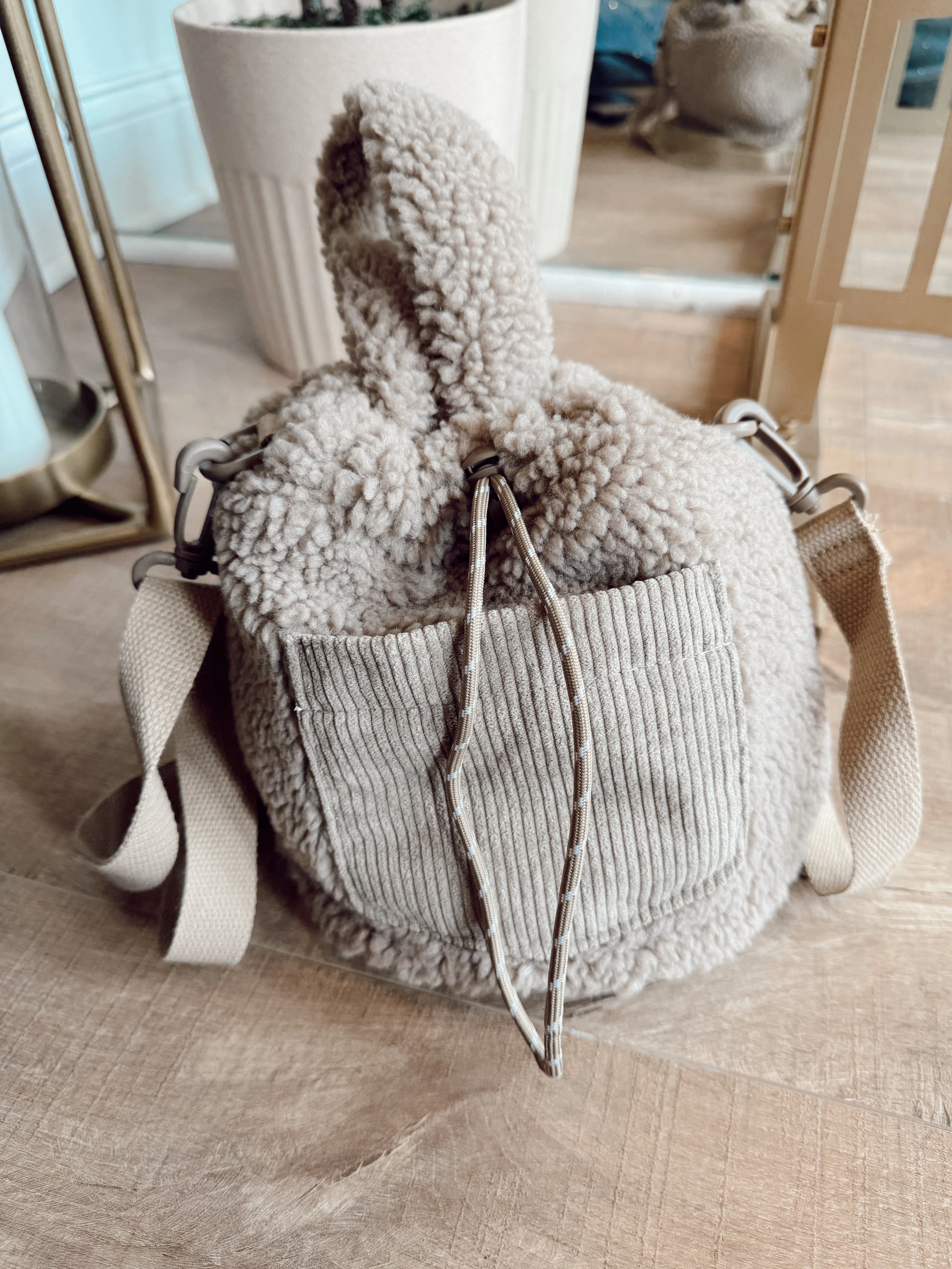 Fleece Crossbody Bucket Bag