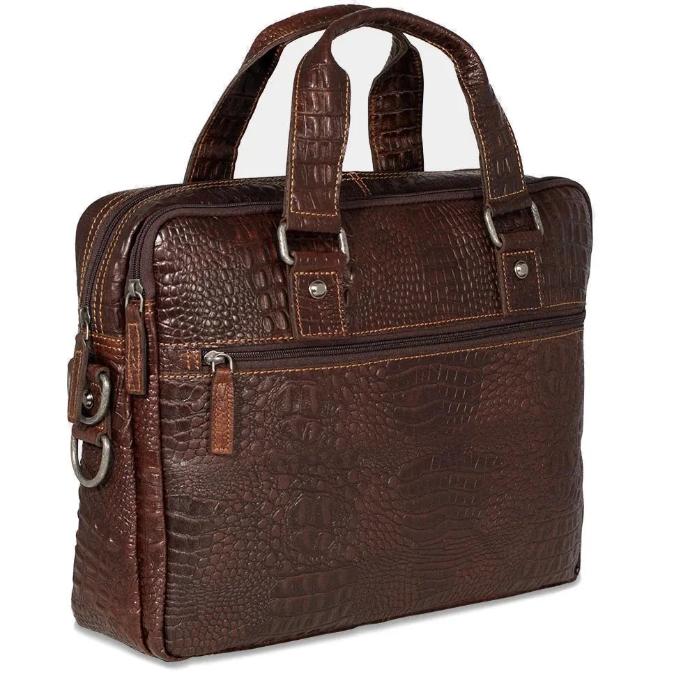 Jack Georges Hornback Croco Professional Zippered Briefcase