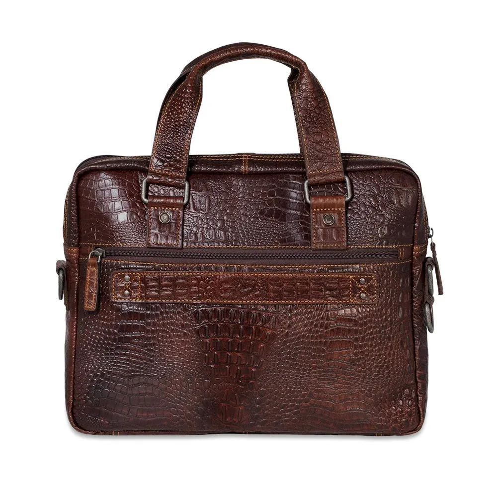 Jack Georges Hornback Croco Professional Zippered Briefcase