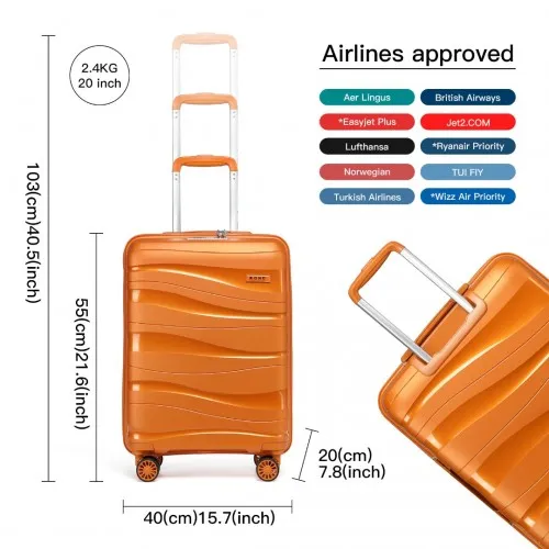 Kono 20" Lightweight Polypropylene Hard Shell Suitcase with TSA Lock - Orange | Durable & Stylish Travel Luggage