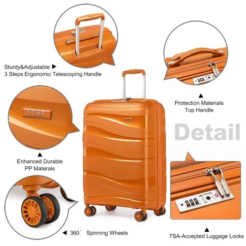 Kono 20" Lightweight Polypropylene Hard Shell Suitcase with TSA Lock - Orange | Durable & Stylish Travel Luggage