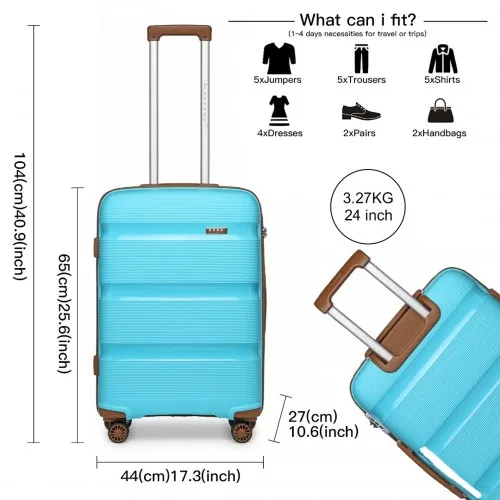 Kono 24-Inch Hard Shell Suitcase - Classic Collection, Blue & Brown - Durable, Spacious Luggage for Travel