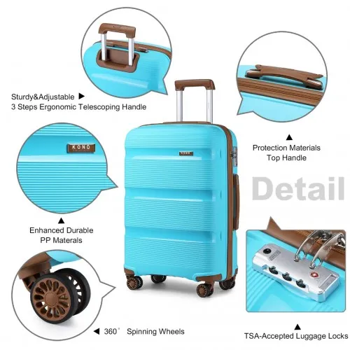 Kono 24-Inch Hard Shell Suitcase - Classic Collection, Blue & Brown - Durable, Spacious Luggage for Travel