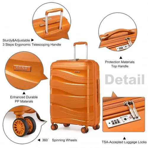 Kono 24 Inch Lightweight Polypropylene Hard Shell Suitcase with TSA Lock - Vibrant Orange, Ideal for Secure Travel