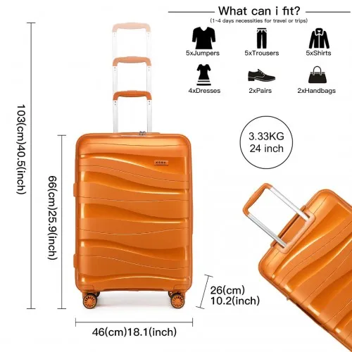 Kono 24 Inch Lightweight Polypropylene Hard Shell Suitcase with TSA Lock - Vibrant Orange, Ideal for Secure Travel