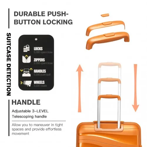 Kono 24 Inch Lightweight Polypropylene Hard Shell Suitcase with TSA Lock - Vibrant Orange, Ideal for Secure Travel