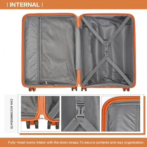 Kono 24 Inch Lightweight Polypropylene Hard Shell Suitcase with TSA Lock - Vibrant Orange, Ideal for Secure Travel