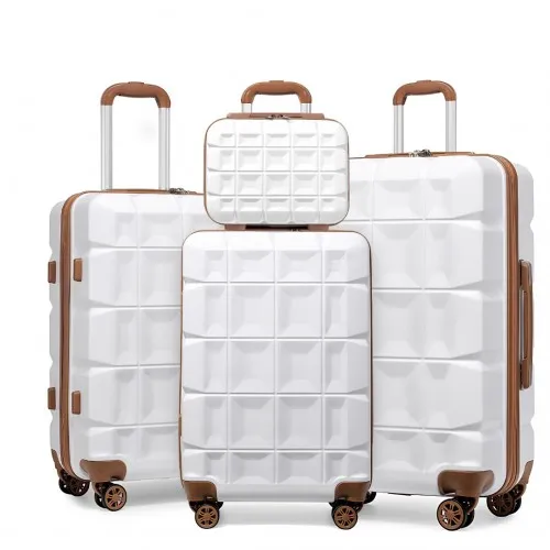 Kono Lightweight Hard Shell ABS Suitcase Set with TSA Lock and Vanity Case - 4 Piece Set in White