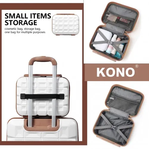 Kono Lightweight Hard Shell ABS Suitcase Set with TSA Lock and Vanity Case - 4 Piece Set in White