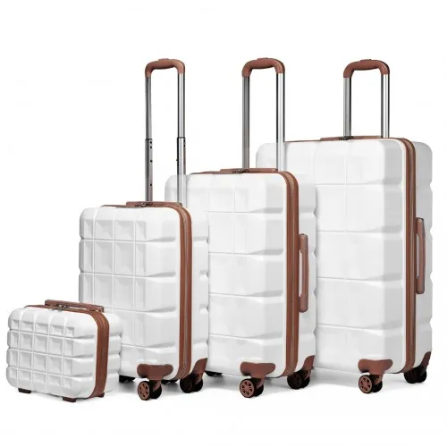 Kono Lightweight Hard Shell ABS Suitcase Set with TSA Lock and Vanity Case - 4 Piece Set in White