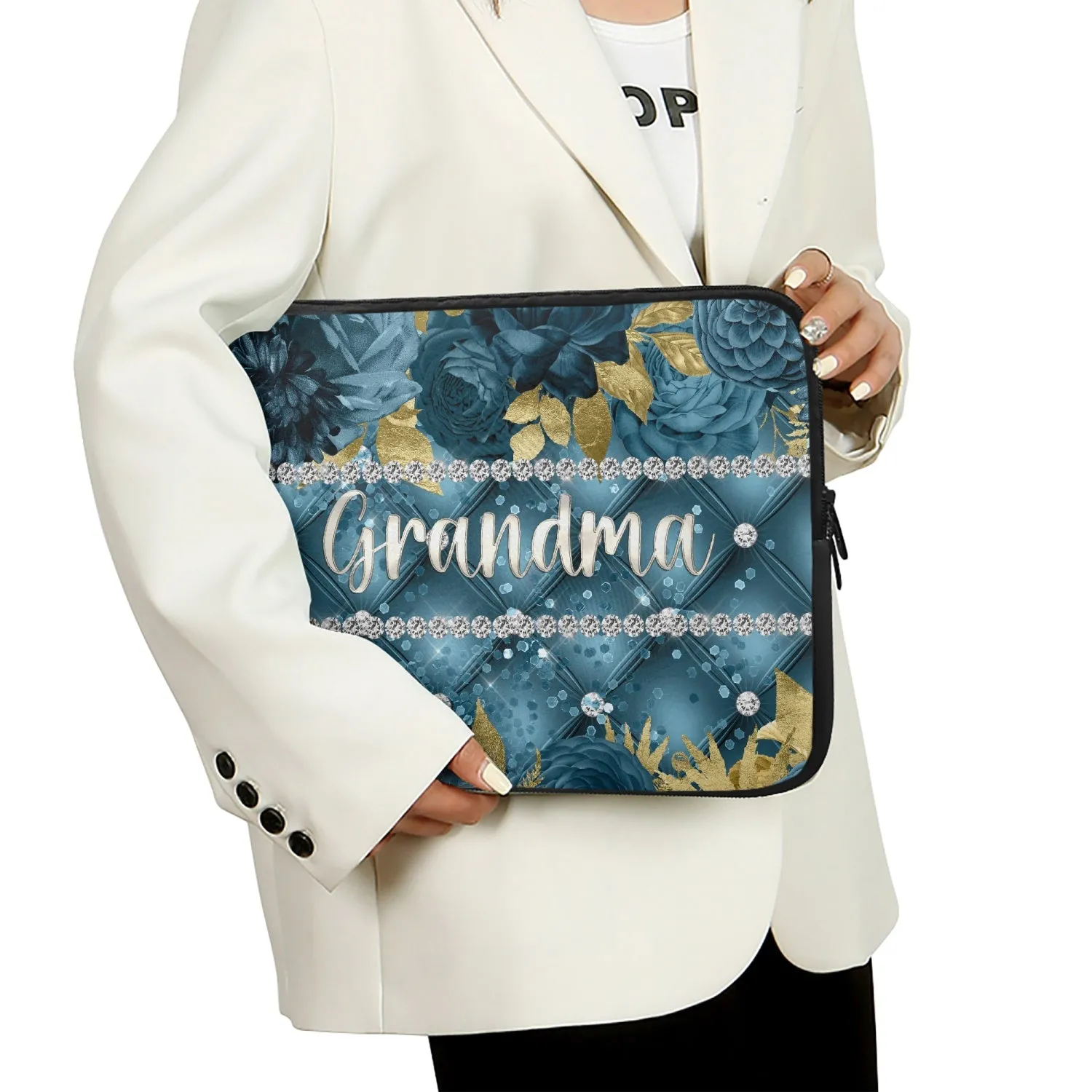 Laptop Sleeve - without handles - Teal Floral - Grandma